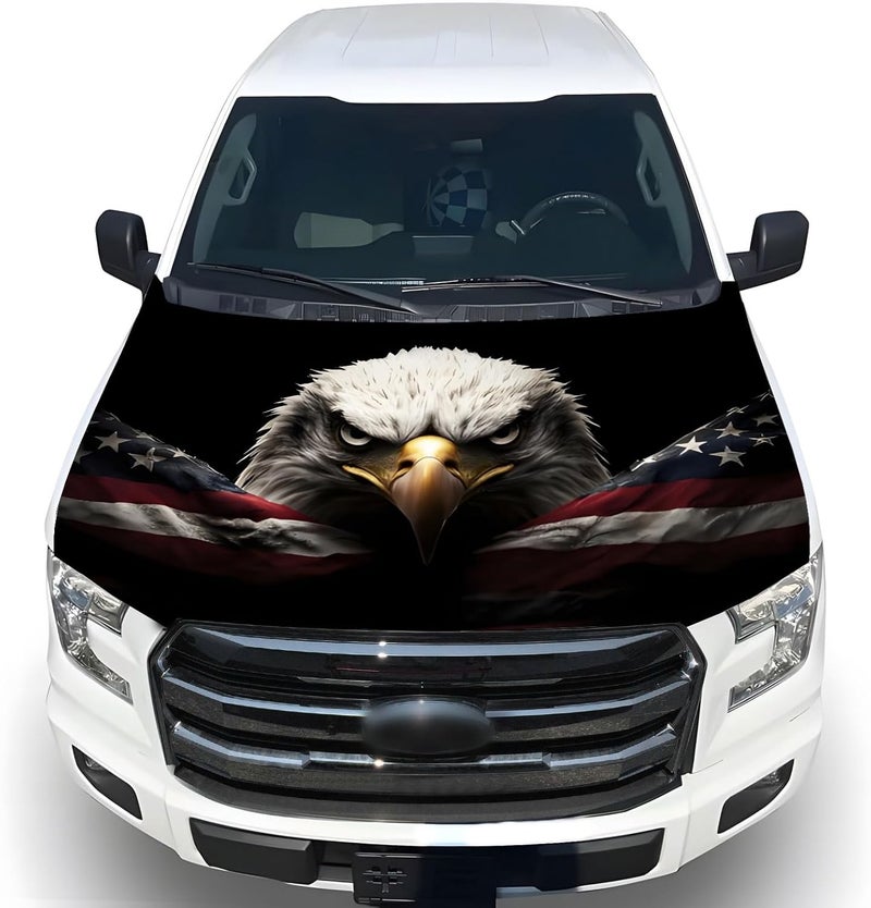 Tobethay American Car Hood Cover - 59x51 in Car Hood Cover Eagle Flag Bonnet Banner with 2 Adjustable Triangular Fasteners, Universal Fit for Trucks, SUV, 250th Anniversary Flag - Image 1